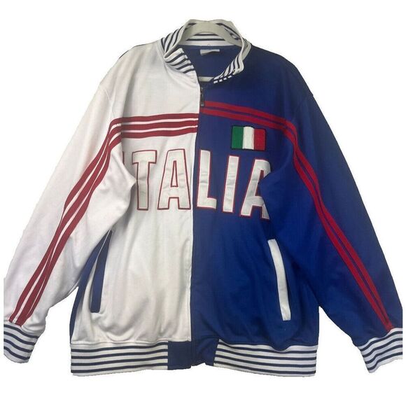 Unisex Italia Zip-Up Jacket Color block Blue White Size XLarge - Picture 3 of 9